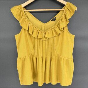 Ann Taylor Women's Sleeveless Ruffled Top M Mustard Yellow Classic Feminine